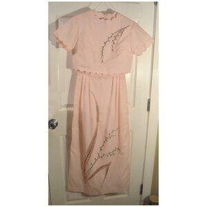 Custom Made Embroidered Pearl Accent 2 pc Dress & Top Outfit Size PXS No Tags/ID